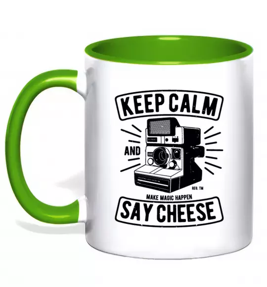 Чашка с цветной ручкой Keep Calm And Say Cheese Зеленый фото