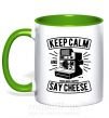 Чашка з кольоровою ручкою Keep Calm And Say Cheese Зелений фото
