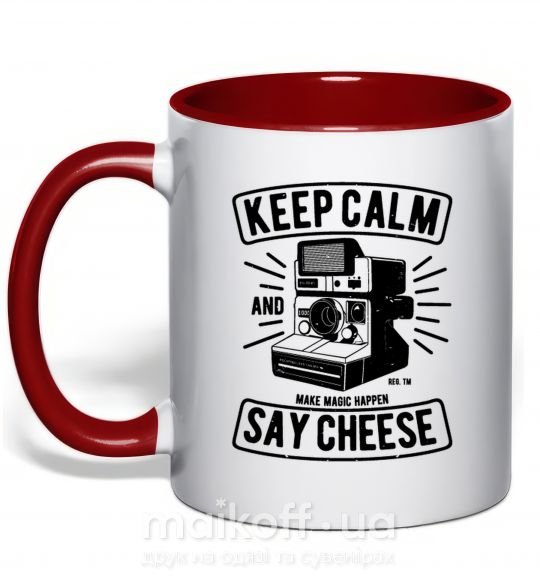 Чашка з кольоровою ручкою Keep Calm And Say Cheese Червоний фото