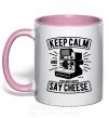 Чашка з кольоровою ручкою Keep Calm And Say Cheese Ніжно рожевий фото