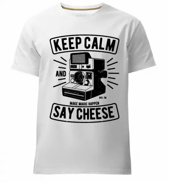 Чоловіча преміум футболка Keep Calm And Say Cheese Білий фото