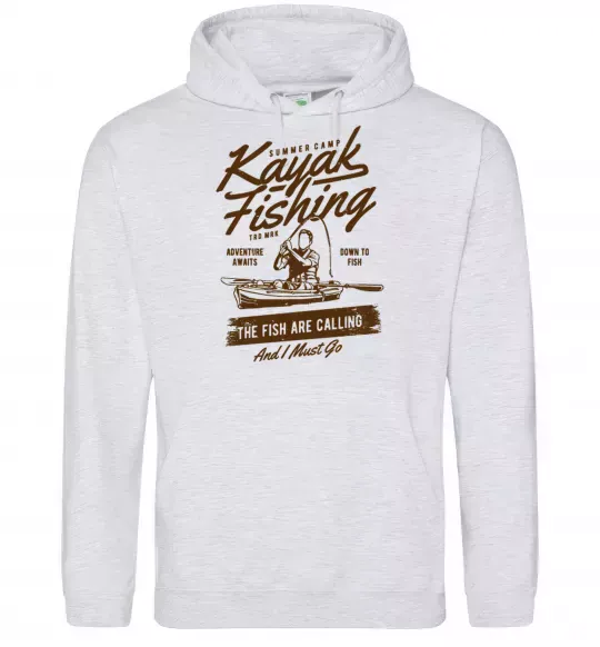 Мужская толстовка (худи) Kayak Fishing Серый меланж фото