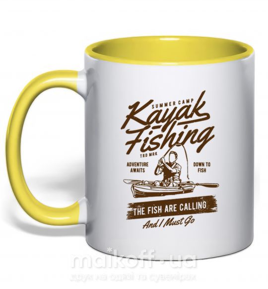 Чашка с цветной ручкой Kayak Fishing Солнечно желтый фото