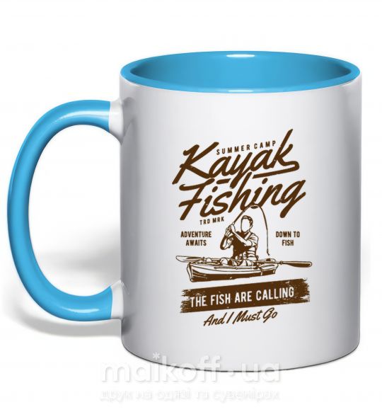 Чашка з кольоровою ручкою Kayak Fishing Блакитний фото