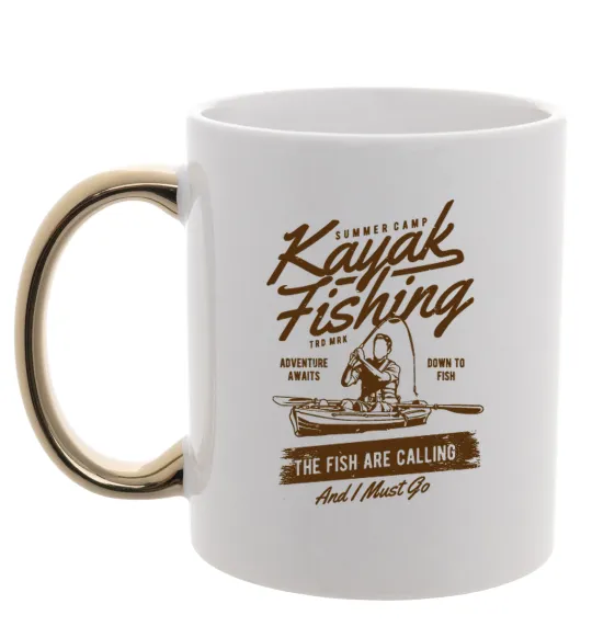 Чашка з кольоровою ручкою Kayak Fishing Золото фото