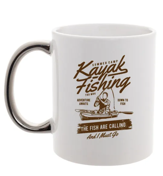 Чашка з кольоровою ручкою Kayak Fishing Срібло фото