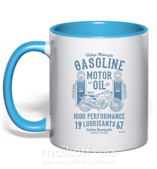 Чашка з кольоровою ручкою Gasoline Motor Oil Блакитний фото