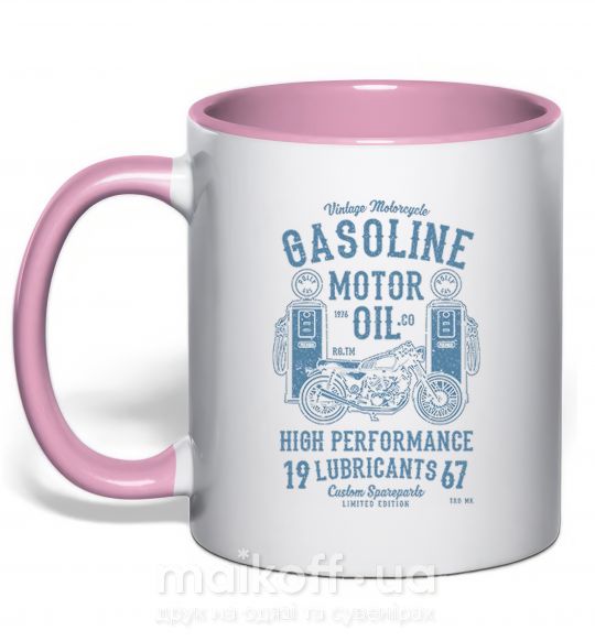 Чашка з кольоровою ручкою Gasoline Motor Oil Ніжно рожевий фото