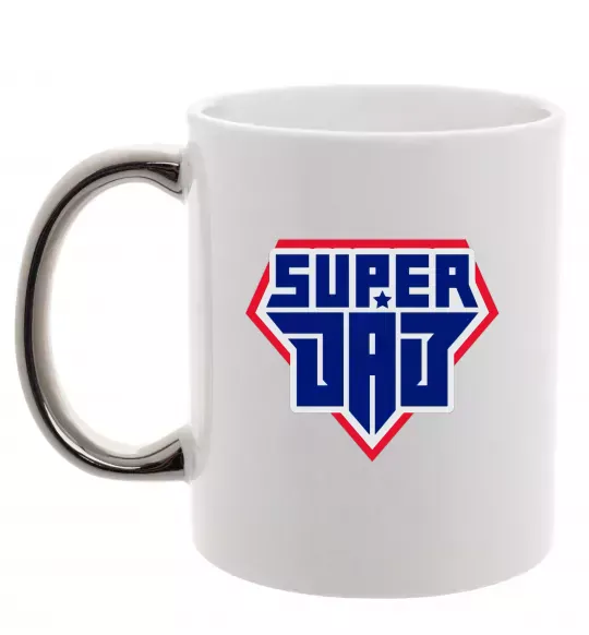 Чашка с цветной ручкой Super Dad красный с синим Серебро фото