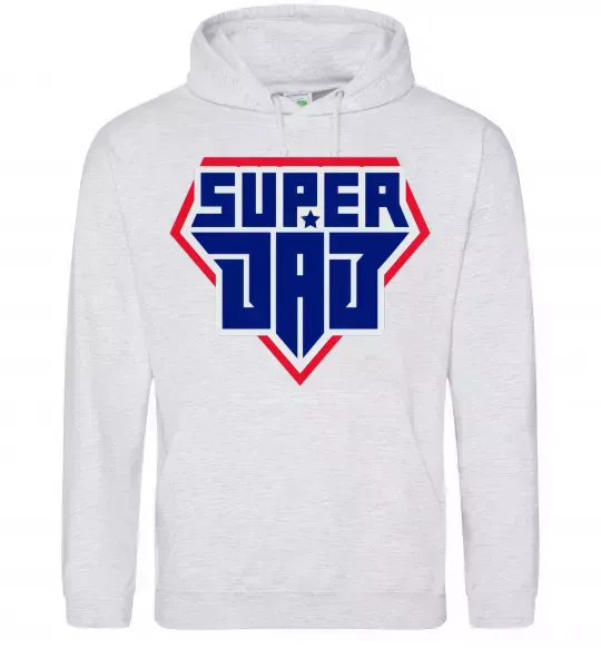 Чоловіча толстовка (худі) Super Dad красный с синим Сірий меланж фото