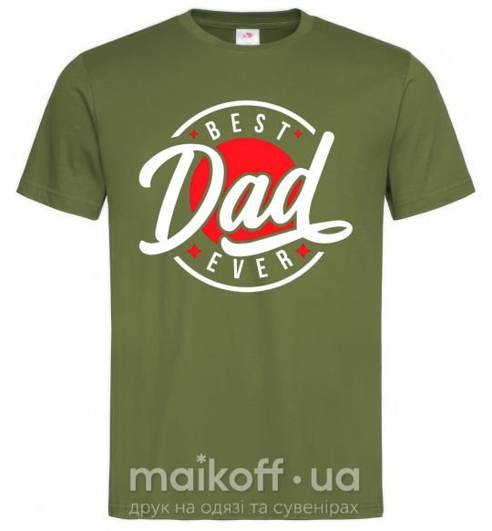 Мужская футболка Best dad ever в кругу Оливковый фото