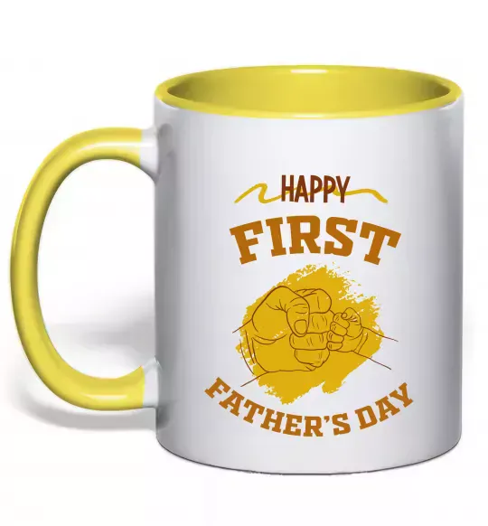 Чашка з кольоровою ручкою Happy first father's day Сонячно жовтий фото