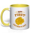 Чашка з кольоровою ручкою Happy first father's day Сонячно жовтий фото