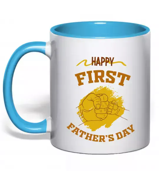 Чашка з кольоровою ручкою Happy first father's day Блакитний фото