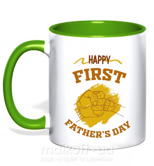 Чашка с цветной ручкой Happy first father's day Зеленый фото