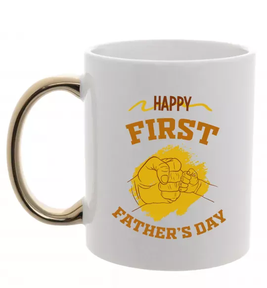 Чашка з кольоровою ручкою Happy first father's day Золото фото
