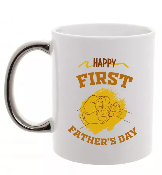 Чашка з кольоровою ручкою Happy first father's day Срібло фото
