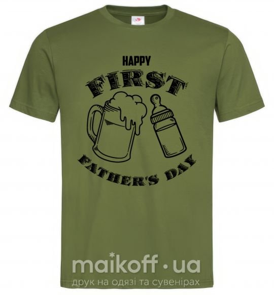 Мужская футболка Happy first father's day Оливковый фото