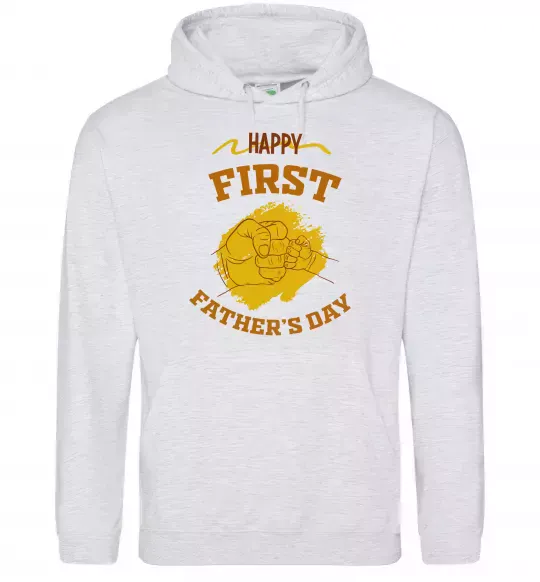 Мужская толстовка (худи) Happy first father's day Серый меланж фото