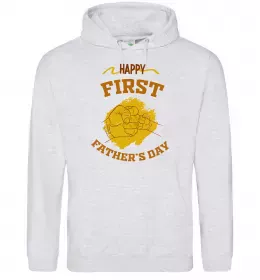 Мужская толстовка (худи) Happy first father's day Серый меланж фото