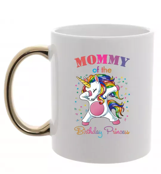 Чашка с цветной ручкой Mommy of the birthday princess Золото фото