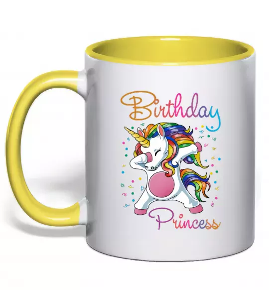 Чашка з кольоровою ручкою Birthday princess Сонячно жовтий фото