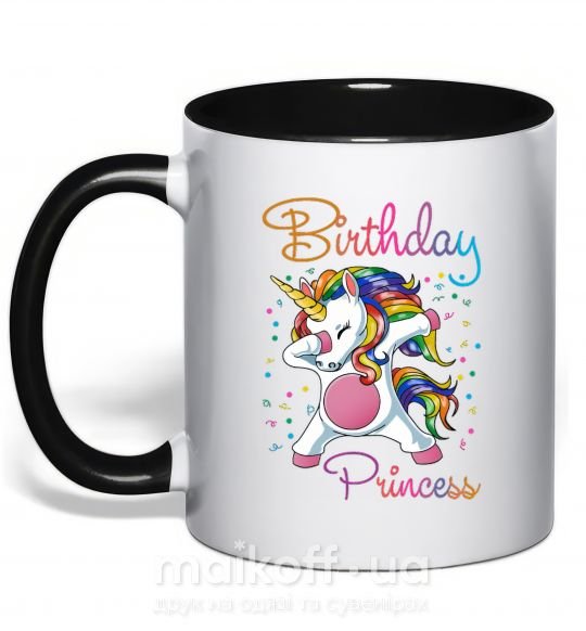 Чашка з кольоровою ручкою Birthday princess Чорний фото