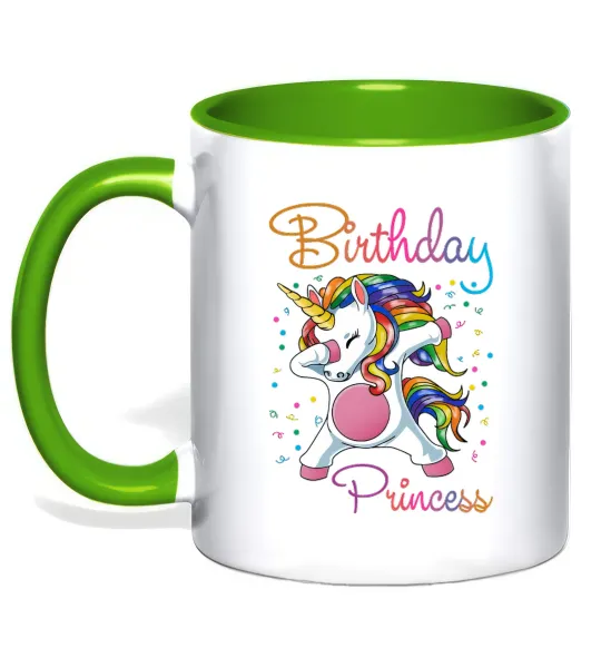 Чашка з кольоровою ручкою Birthday princess Лаймовий фото