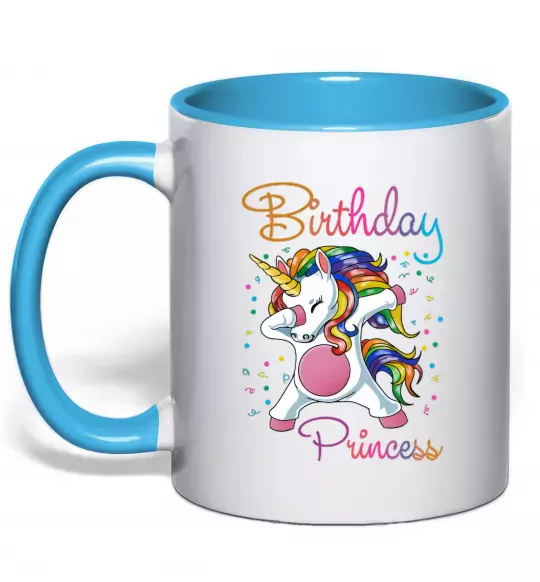 Чашка з кольоровою ручкою Birthday princess Блакитний фото