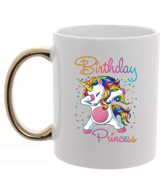 Чашка з кольоровою ручкою Birthday princess Золото фото