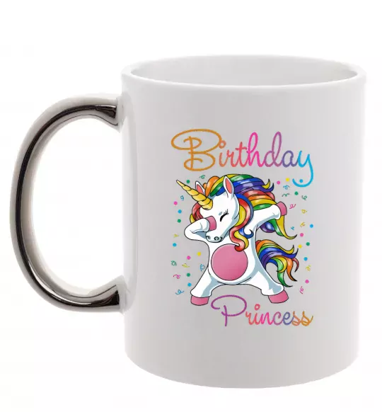 Чашка з кольоровою ручкою Birthday princess Срібло фото