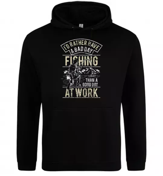 Мужская толстовка (худи) Fishing day Черный фото