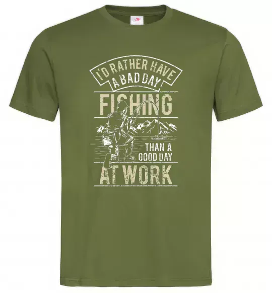 Мужская футболка Fishing day Оливковый фото