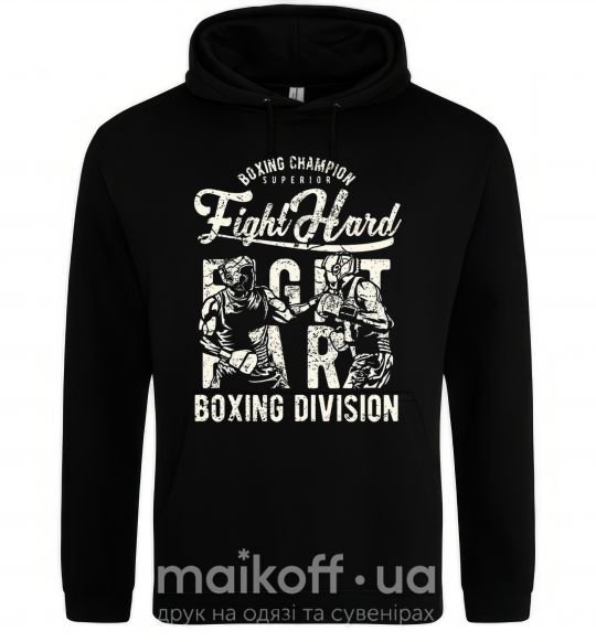 Мужская толстовка (худи) Fight Hard boxing division Черный фото