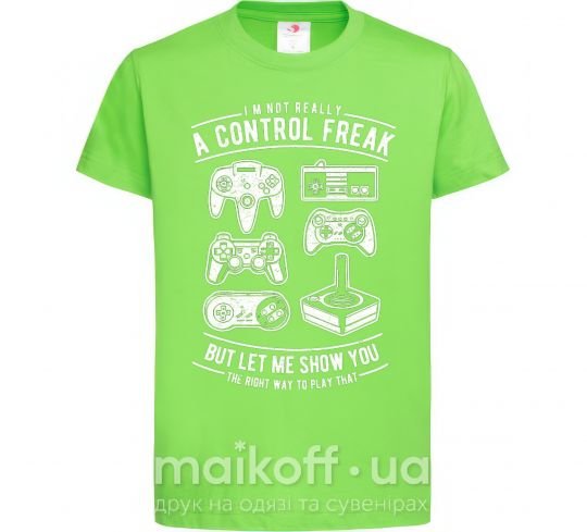 Дитяча футболка A Control Freak Лаймовий фото