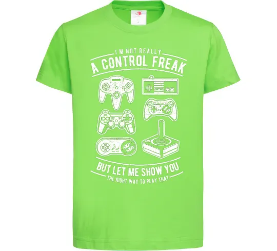 Дитяча футболка A Control Freak Лаймовий фото