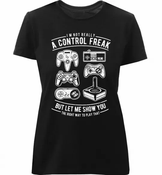 Жіноча преміум футболка A Control Freak Чорний фото
