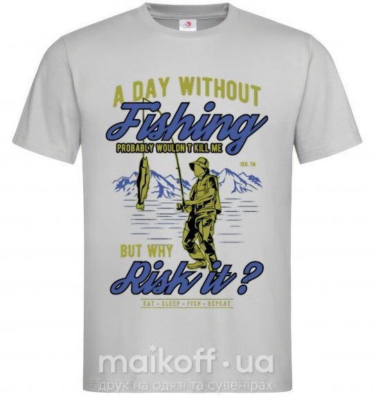 Мужская футболка A Day Without Fishing Серый фото