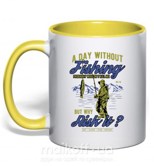 Чашка з кольоровою ручкою A Day Without Fishing Сонячно жовтий фото