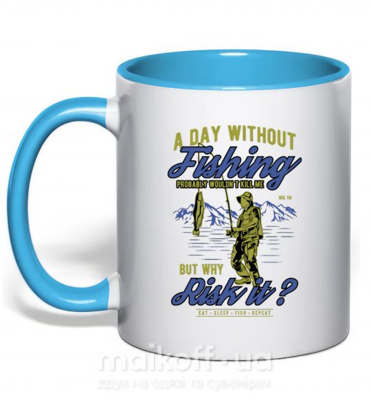 Чашка з кольоровою ручкою A Day Without Fishing Блакитний фото