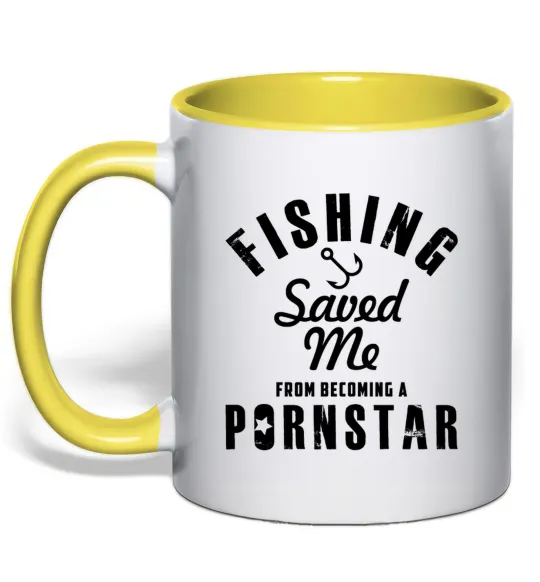 Чашка с цветной ручкой Fishing save me from becoming a pornstar Лимонный фото