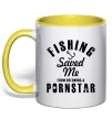 Чашка с цветной ручкой Fishing save me from becoming a pornstar Лимонный фото