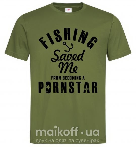 Мужская футболка Fishing save me from becoming a pornstar Оливковый фото
