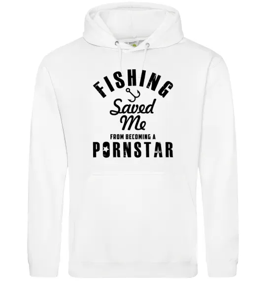 Мужская толстовка (худи) Fishing save me from becoming a pornstar Белый фото