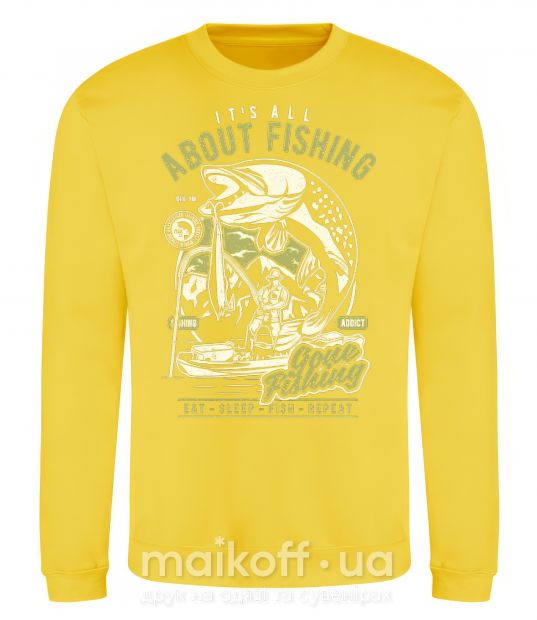 Світшот All About Fishing Сонячно жовтий фото