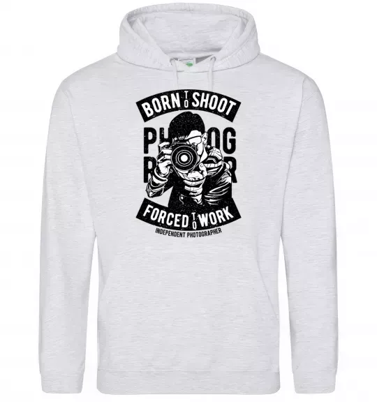 Мужская толстовка (худи) Born To Shoot Серый меланж фото