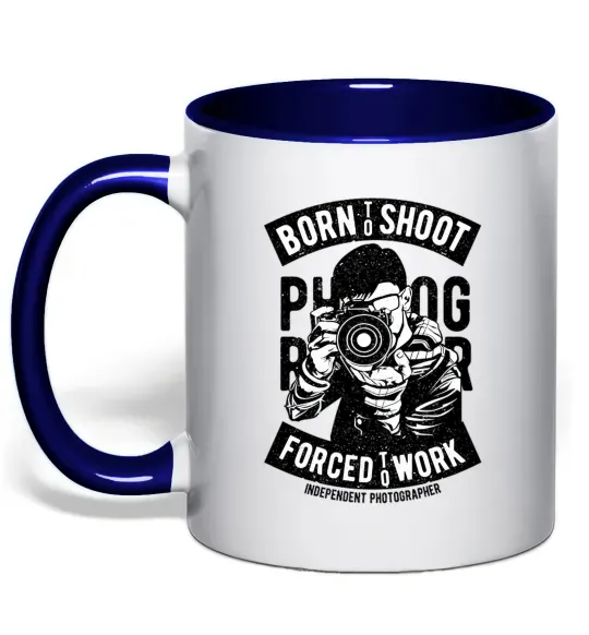 Чашка з кольоровою ручкою Born To Shoot Глибокий темно-синій фото