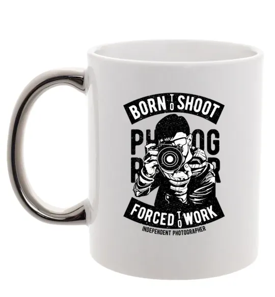 Чашка з кольоровою ручкою Born To Shoot Срібло фото