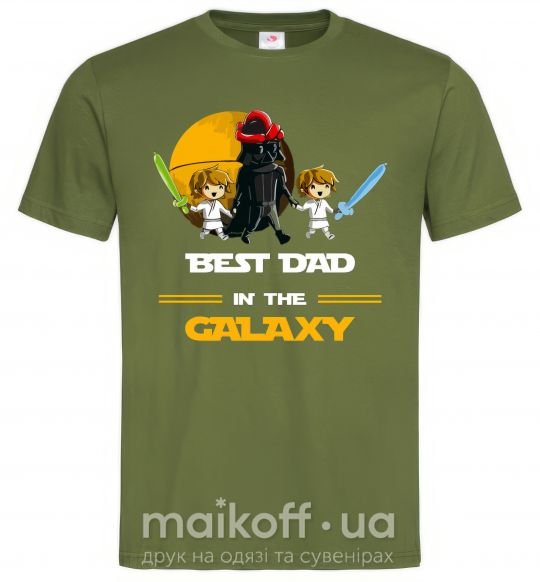 Мужская футболка Best dad in galaxy Оливковый фото