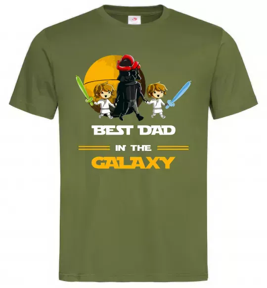 Мужская футболка Best dad in galaxy Оливковый фото